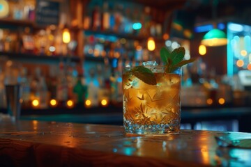 Cocktail on nightclub bar counter - obrazy, fototapety, plakaty