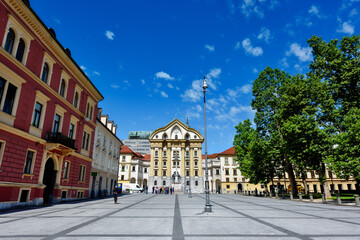 Fototapeta na wymiar Ljubljana, Slovenia - June 27, 2023: Pillar of St. Trinity in Ljubljana, Slovenia.