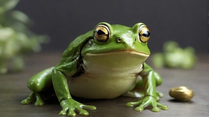 Obraz premium Green frog leap year day idea for february_29th