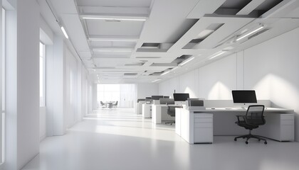 White open space office interior, mock up wall