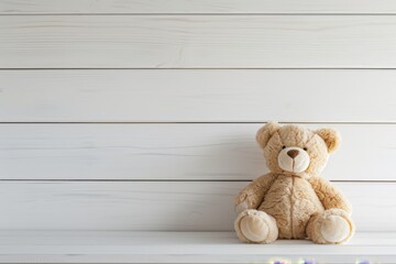 Empty area for text on white desk with teddy bear