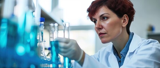Female scientist working with test tubes in a scientific laboratory, conducting experiments and contributing to research, capturing the essence of scientific exploration