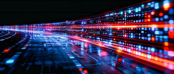 Digital Network and Data Processing, Blue Light in Modern Server Room Background