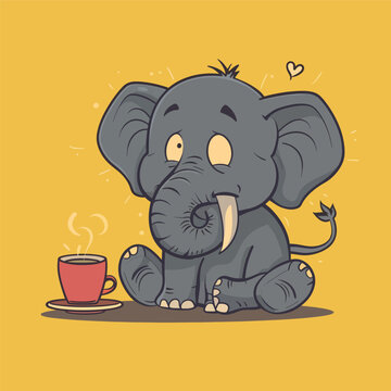 flat color style cartoon unsure elephant