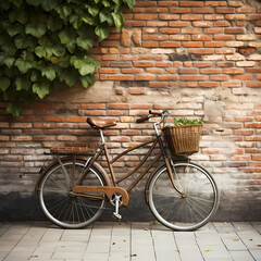 Fototapeta na wymiar Vintage bicycle against a brick wall. 