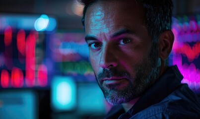 A confident male trader looking to the camera, close up shot