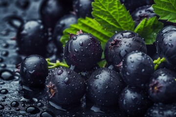 The edible berries of the deciduous shrub blackcurrant Ribes nigrum are grown in Sweden - obrazy, fototapety, plakaty
