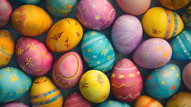 Painted easter eggs colorful background wallpaper design.