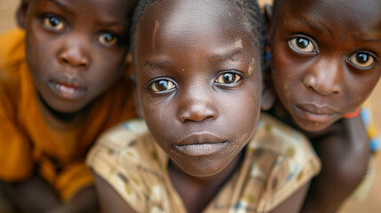 Group portrait of poor african children looking at camera
