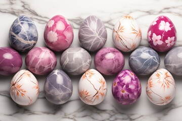 Colorful Easter festive background with painted eggs close up