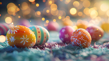 Painted easter eggs colorful background wallpaper design. - obrazy, fototapety, plakaty