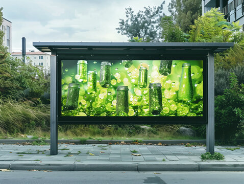 A Photo Of a Solar-Powered Outdoor Advertisement For a Sustainable Brand