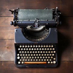 Vintage typewriter on a rustic wooden desk. 