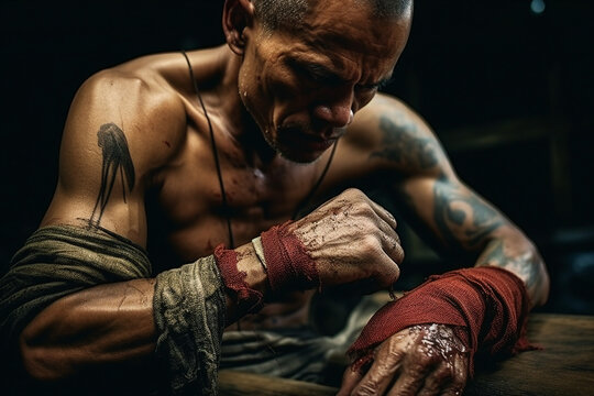 Generative AI image of martial arts male master preparing for a fight
