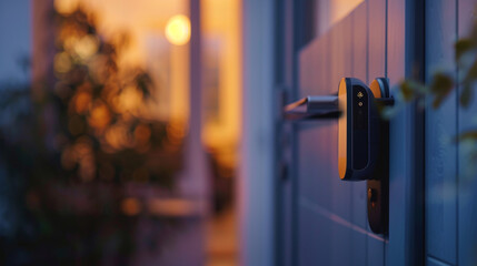 Modern smart home security system digital lock electronic panel, home safety innovation