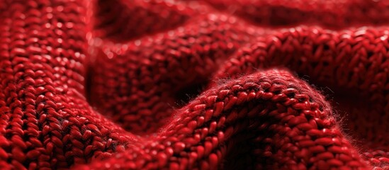 This photo zooms in on a bold red knitted fabric, showcasing its intricate cellular pattern. The texture of the wool creates a captivating close-up shot.