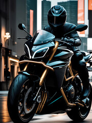 Elegant modern art with sport bike on street