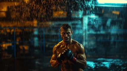 Rolgordijnen MMA fighter in action in the rain © David