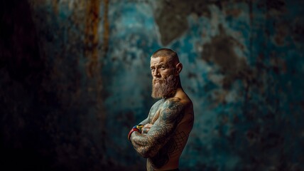 Fototapeta na wymiar Veteran MMA fighter posing shirtless