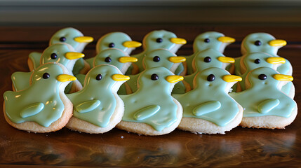 Easter cookies and muffins with pastel glaze and funny patte