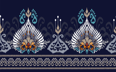 Ikat geometric folklore ornament. Tribal ethnic vector texture. 
Seamless striped pattern in Aztec style. Figure tribal embroidery. 
Indian, Scandinavian, Gypsy, Mexican, folk pattern.
 - obrazy, fototapety, plakaty