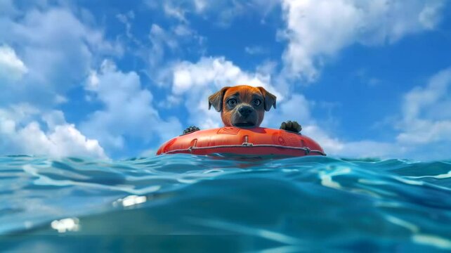 A coastal guardian dog, immersed in the beauty of the surroundings, with a seamlessly looping time-lapse animation video background by AI.