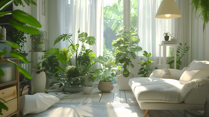Fototapeta premium Abundant Greenery in a Living Room