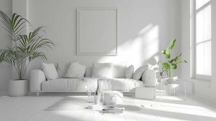 Modern Living Room With White Couch and Potted Plant