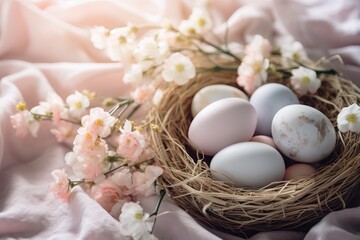 Easter pastel Eggs and Spring Blossoms
