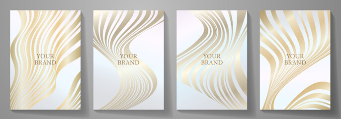 Premium cover design set with gold lines and gradient. Elegant background cover design, invitation, poster, flyer, wedding card, luxe invite, prestigious voucher, catalog, brochure. Luxury covers.