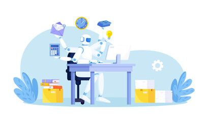 Artificial intelligence to help productivity. Business automation. AI robot help multitask. Innovation technology for work efficiency. Automation or robotic assistance