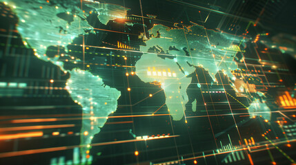 Info graphic interactive HUD screen and the earths continents background.