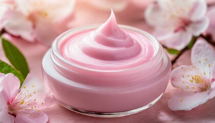Pink cosmetic cream texture. Face creme, body lotion surface. Skincare creamy product background