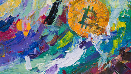 Bitcoin Orange Wave Expressionist Painting Abstract Art