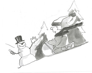 Snowman Wants to Ride on Sled