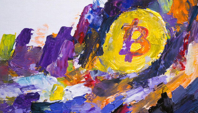 Bitcoin Purple Expressionist Painting Abstract Art