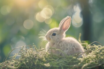 Springtime Bunny in Sunlit Greenery Bokeh