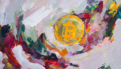 Fototapeta premium Bitcoin Red Expressionist Painting Abstract Art