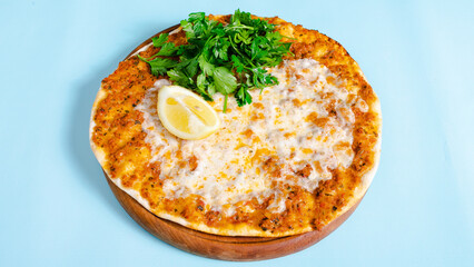 Turkish lahmacun top view isolated