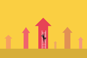 Businessman climbing arrow on to the top. Stock market price rising up in bull market. concept of ambition, confidence and success