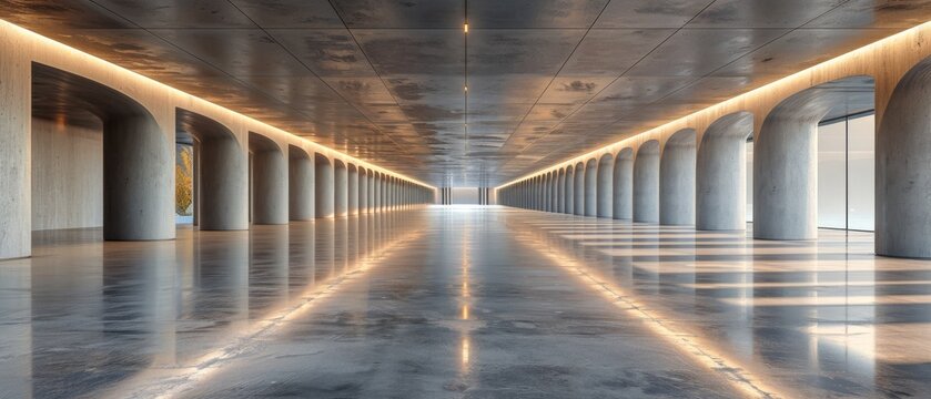 An empty cement floor, concrete architecture, and a car park in 3D.