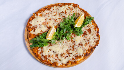 Turkish lahmacun top view isolated