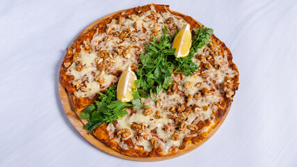 Turkish lahmacun top view isolated