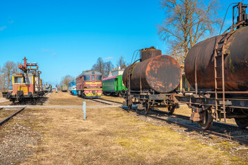 Railway with old machinery. Haapsalu, Estonia - 748143983