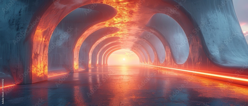 Poster Render of abstract futuristic architecture on concrete...