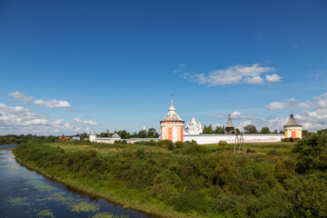 The Spaso-Prilutsky Monastery on the bank of the Vologda River on a sunny summer day. Vologda, Russia