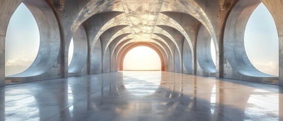 Abstract futuristic architecture with an empty concrete floor. Scene for a car presentation...