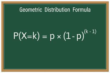 Geometric Distribution Formula on a green chalkboard. Education. Science. Formula. Vector illustration.