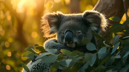 Koala Bear with Emotive Facial Expressions during Sunset