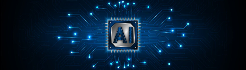 AI or artificial intelligence symbol. futuristic advanced artificial intelligence technology circuit board concept	